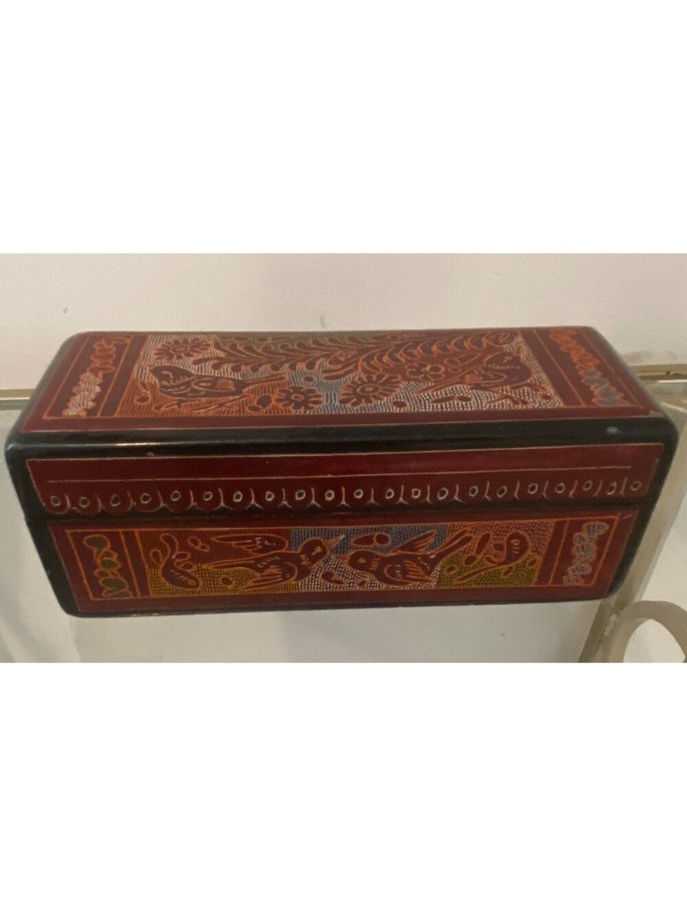 Olinala Handcrafted Wooden Jewelry Box With Floral & Bird Motif - Hinged Lid - R